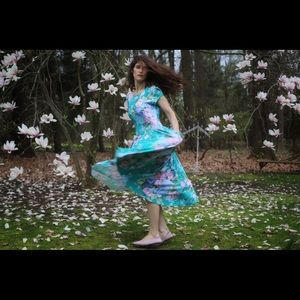 Carol Anderson long floral teal dress open back